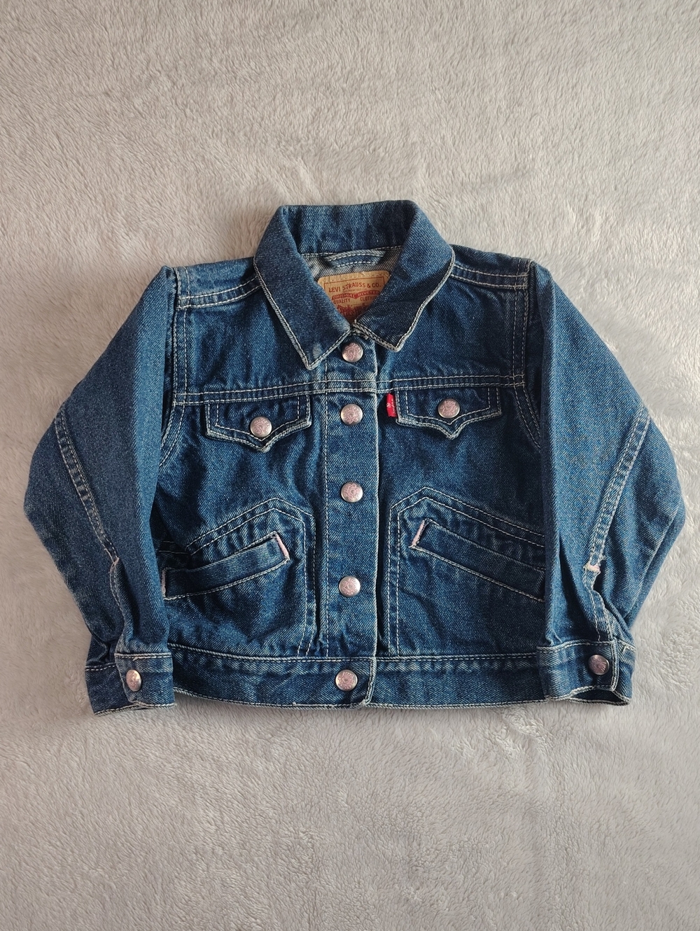 Little Levi's Girls 100% Medium Wash Denim Trucker Jacket with Snaps Size 2T